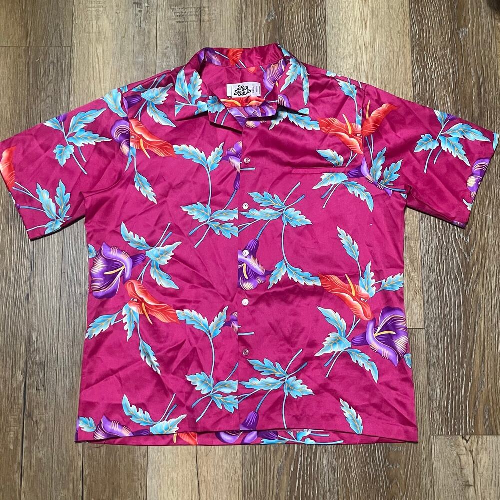Vtg Hilo Hattie Hawaiian Shirt Pink Floral Tropical Mens XXL 70s 80s Aloha USA